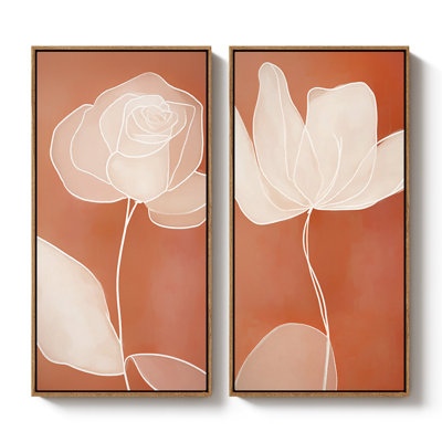 «Minimal Line Rose», ensemble de 2 reproductions d'art murales encadrées sur toile 60 po x 20 po x 2, 60 po x 30 po x 2