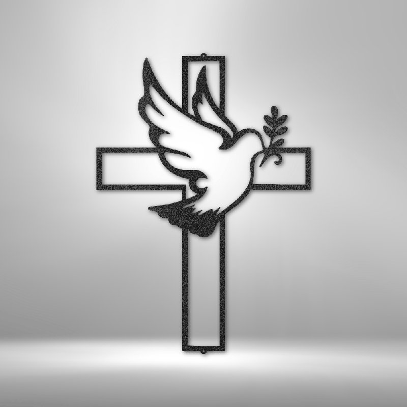 Décoration murale en métal thermolaquée Peaceful Dove Cross, Noir, H 23 po x l 23,5 po x P 0,5 po