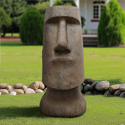 Statue de tête de l'île de Pâques de 35,6 po de hauteur - décoration emblématique Moai pour la cour de jardin