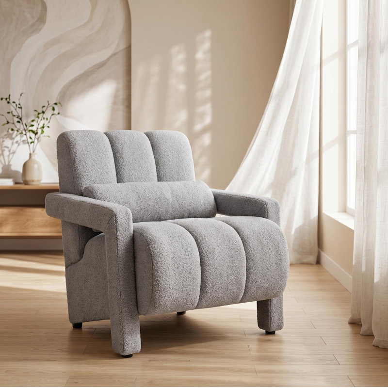 Chaise d'appoint rembourrée avec accoudoirs 28 po Jakeim, Gris clair