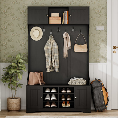 78.7" Hall Tree With Bench And Shoe Storage, Entryway Bench With Coat Rack, Coat Hooks by Lark Manor