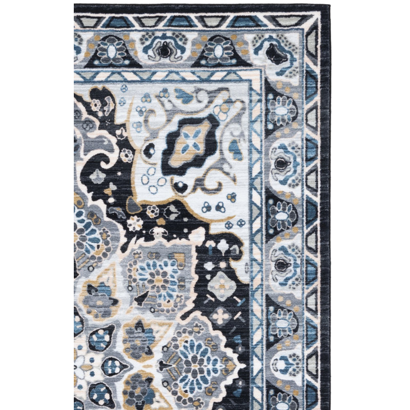 Manado Oriental Gray/Light Blue Area Rug, Square 6'7"