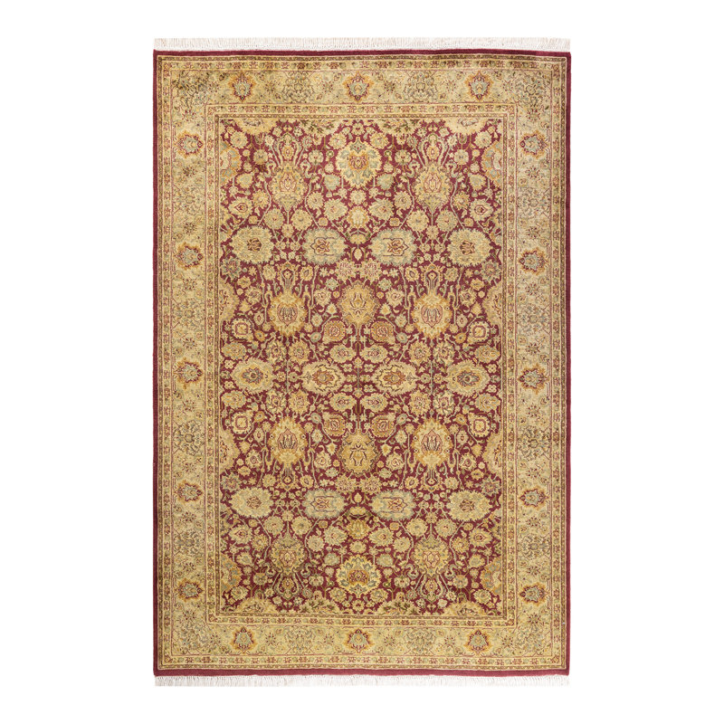Hand-Knotted Purple Geometric Wool 5x8 Area Rug