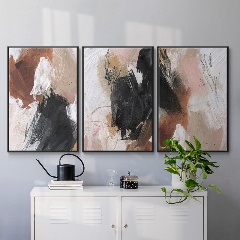 «Unbleached Neutrals I», reproduction sur toile 3 pièces, H 40 po x l 90 po x P 2 po, Noir
