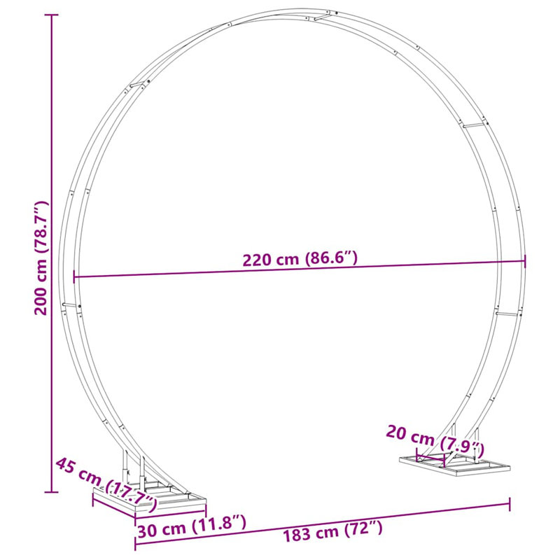 220cm W x 45cm D Steel Arbour, Gold