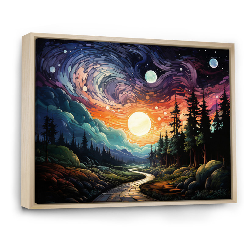Colourful Northernlights Road To Infinity II - Landscapes Wall Art Prints, H 12 po x l 20 po, Cadre naturel flottant