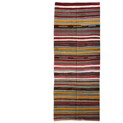 Tapis unique rouge / rouille / jaune de 4 pi 6 po x 11 pi 7 po Kilim