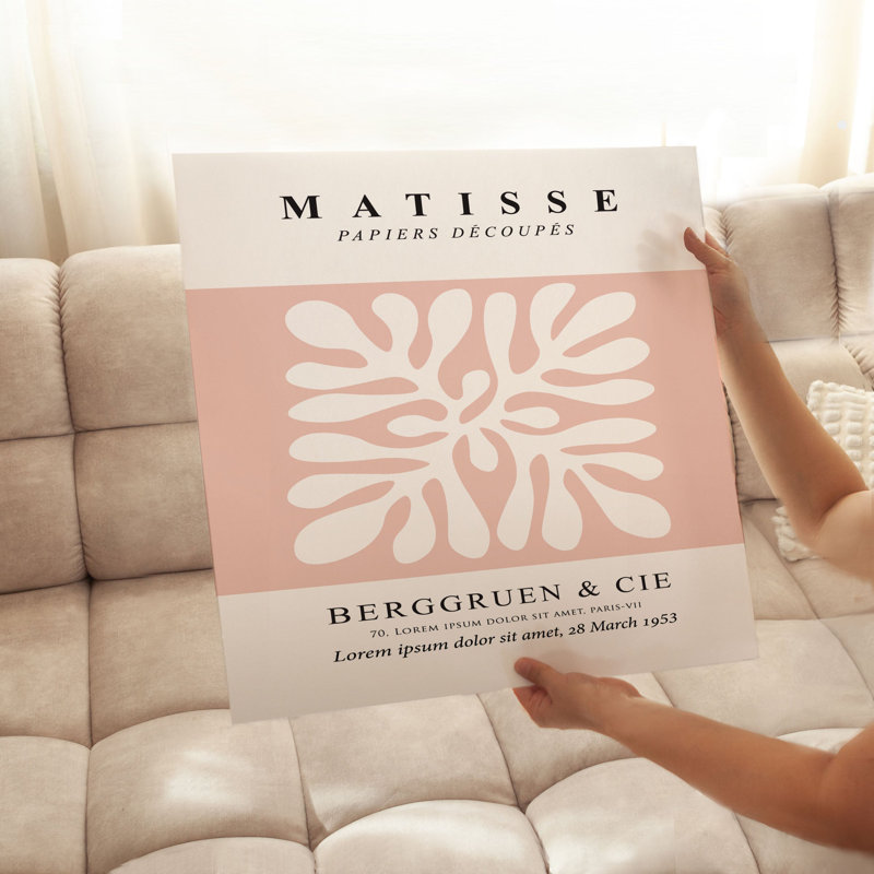 «Abstract Matisse Botanical Soft Mid-Century», reproduction d'art moderne sans cadre, H 24 po x l 24 po, Corail