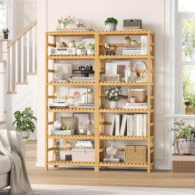 📦【2 Set】Solid Bamboo Bookcase Set | Adjustable 6-Tier DIY Shelves, Heavy-Duty Storage For Living Room, Kitchen, Office & Bathroom
