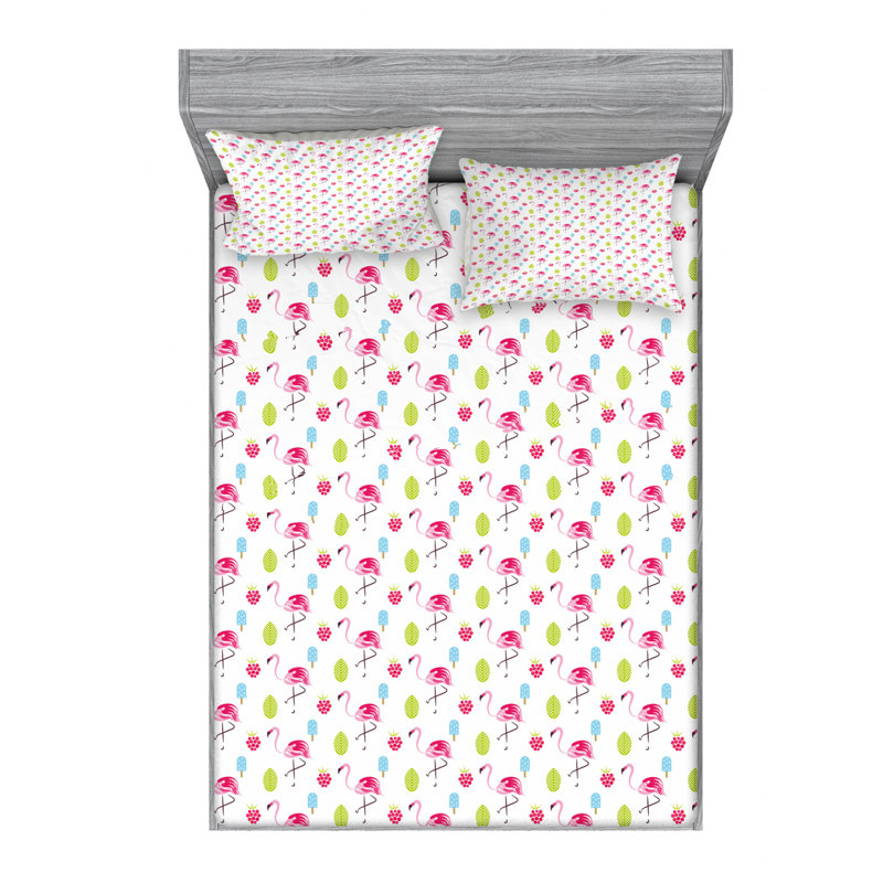 Microfiber Floral Sheet Set, Queen Sheet Set + Fitted Sheet + 2 Pillowcases