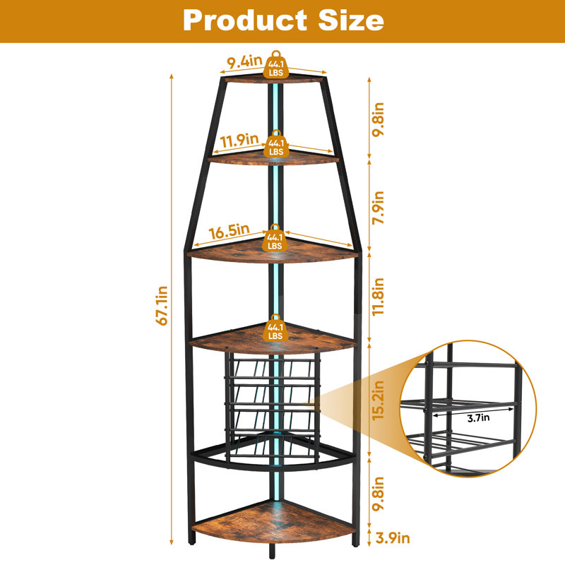 67.1"H Open Display Corner Bar Cabinet with Wine Storage,6 Tier Corner Shelf with Colorful LED Light,Remote control