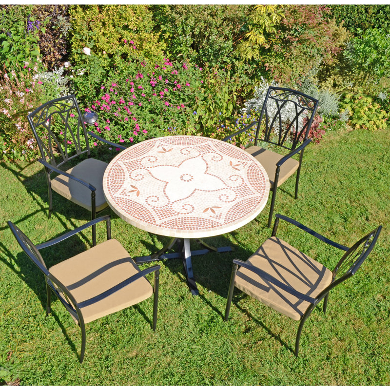 PROVENCE Mosaic Dining Table with 4 ASCOT Chairs Garden Set