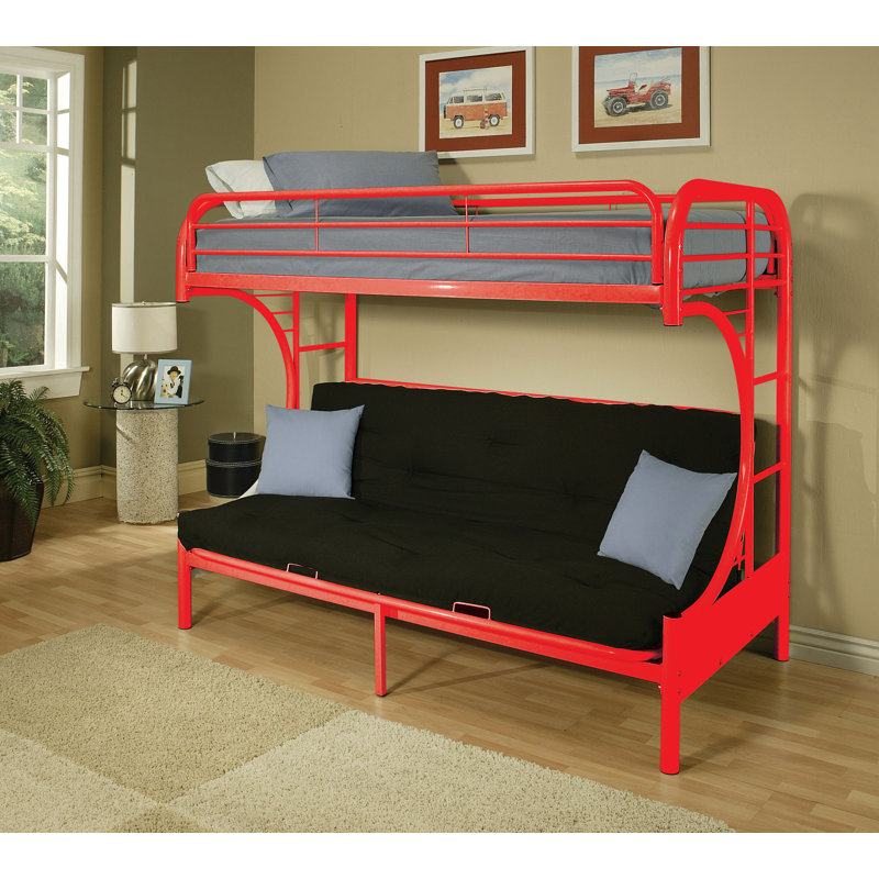 Lit superposé de type futon avec échelles intégrées Alycea, Jumeaux sur complet, Rouge