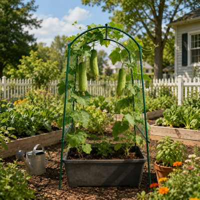 Cucumber Trellis for Raised Bed, U-Shape Metal Garden Arch for Climbing Plants & Vegetables