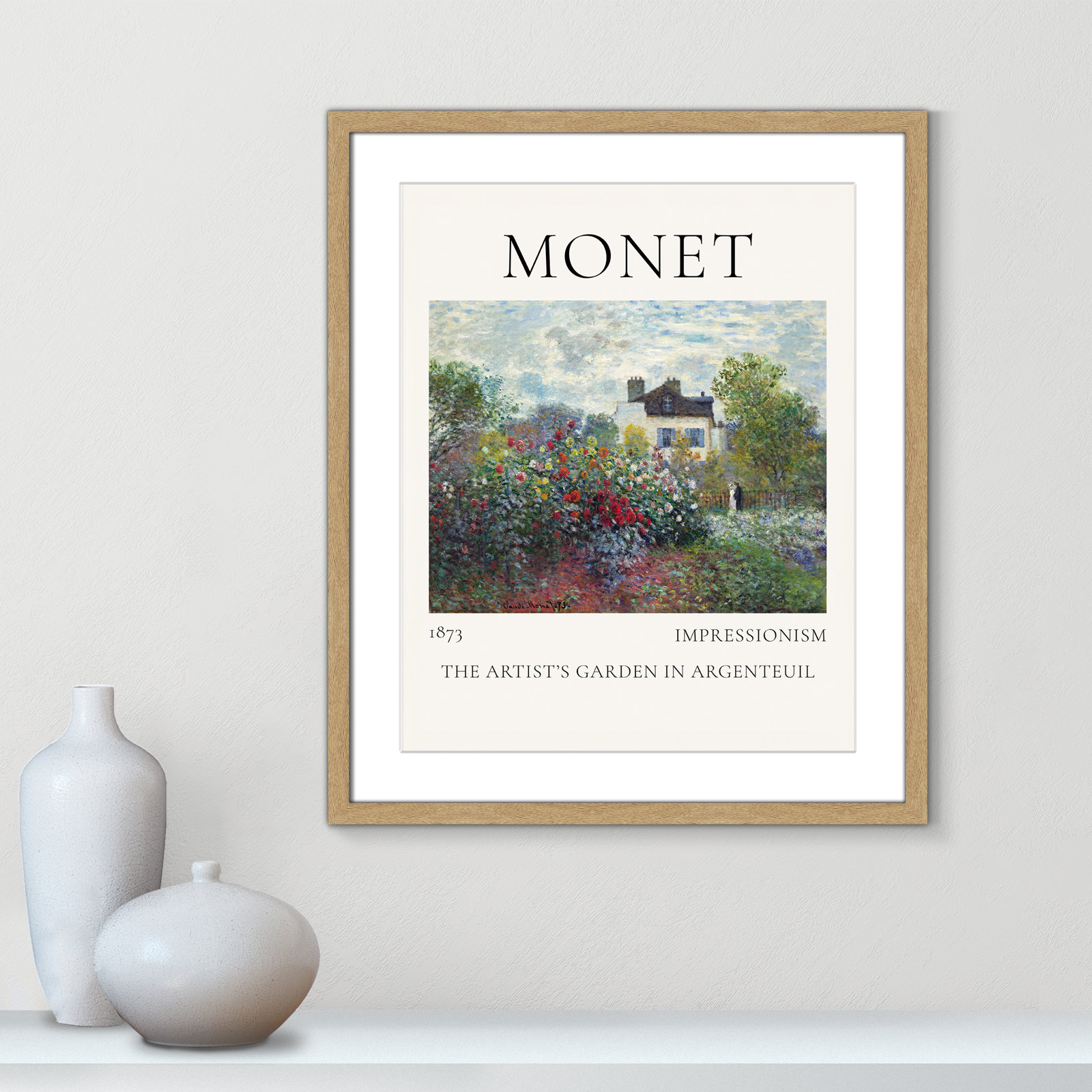 Rocchetto "Artists Garden in Argenteuil" Print, Natural Single Picture Frame, Yes, 25.5" H x 21.5" W x 1.25" D