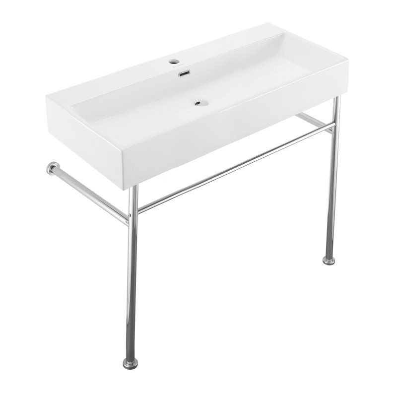 Lavabo console en céramique Claire 40, Blanc / Chrome