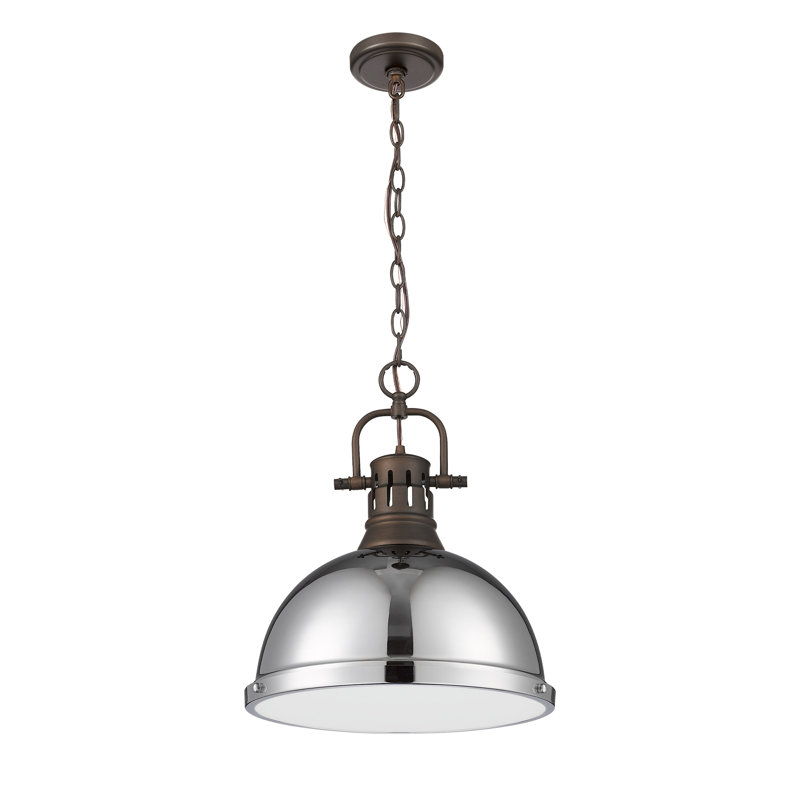 Luminaire suspendu 1 lumière avec chaîne Aljona, Bronze huilé, Chrome, H 16,875 po x l 14 po x P 14 po