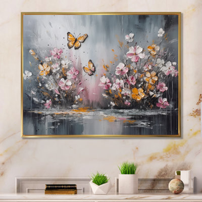 Fleurs de Rylène avec papillons blancs II - art mural floral grand