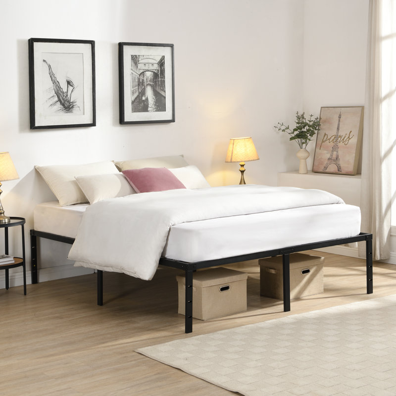 Structure de lit grand format en métal robuste - pas de bruit, assemblage rapide et facile, capacité de 1000 lb, noir (compatible avec la tête de lit / pied de lit)