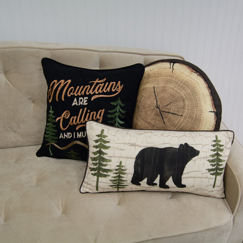 Off-White and Black Bear Pattern Rectangular Polyester Throw Pillow