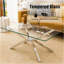 Table basse de 39,37 po rectangulaire en verre trempé transparent, design élégant avec pieds en métal argenté, table basse de salon