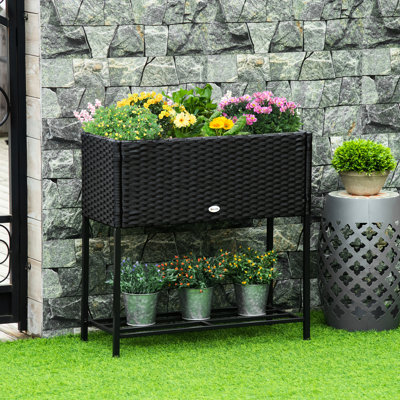 Elevated Planter Box, , Black, For Gardening Beginners, With Tool Storage Facility Garden Stand Fascination, Different Plant Spots, Present