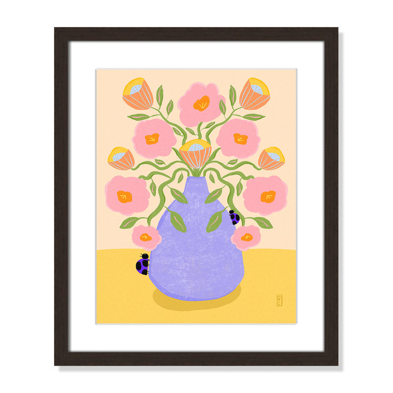 «Summer Retro Flowers in a Vase Illustration Print» par Nell, Noyer à grain ouvert, L 16 po x H 19 po, Imprimé mat