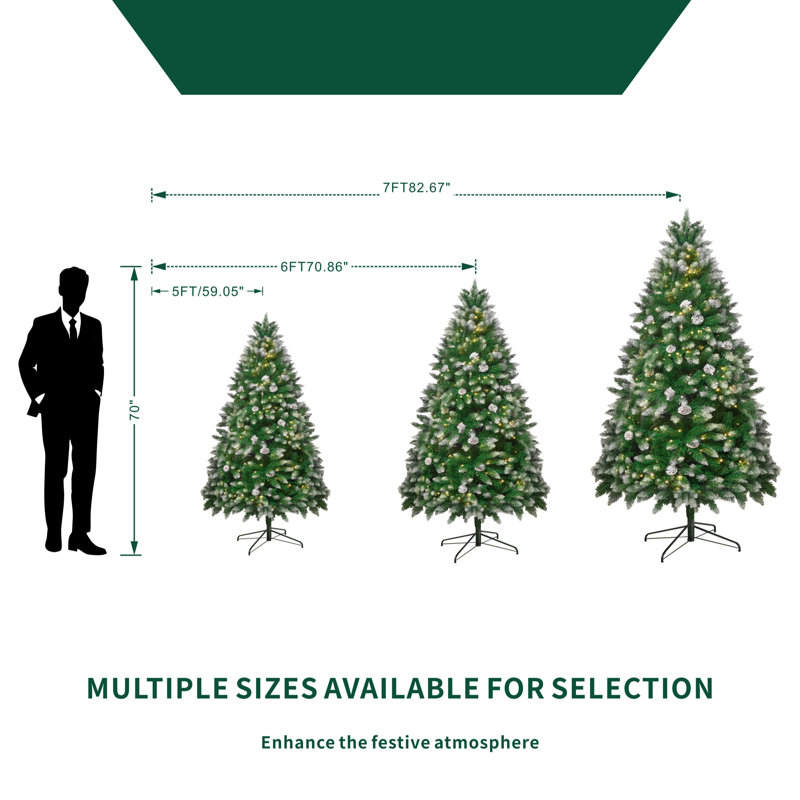 Stephanie 5'/6'/7' Pre-Lit Lighted Artificial Christmas Tree With Snowflakes And Pinecones, 5'