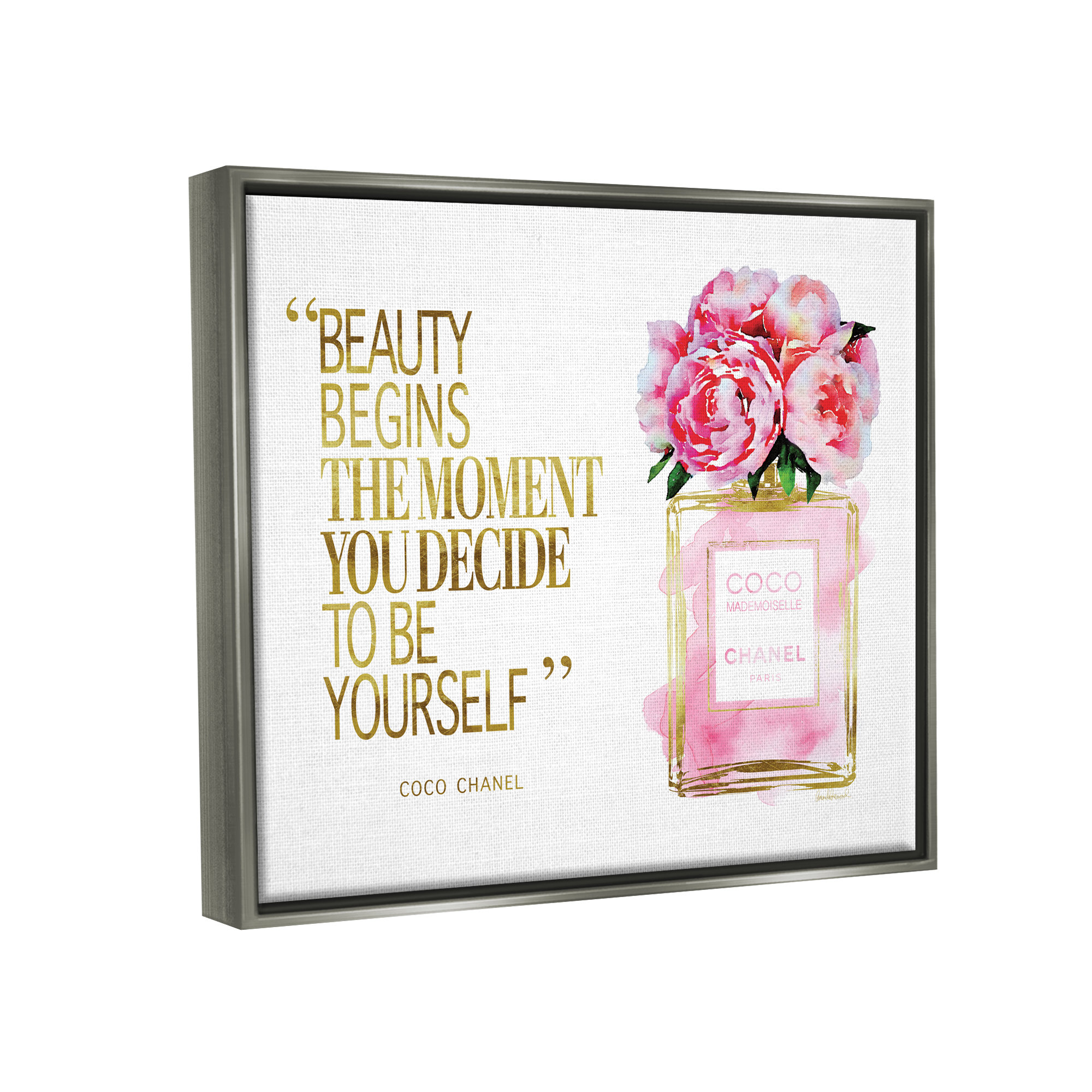 Stupell Industries Fashion Designer Perfume Gold Pink Watercolor  Inspirational Word Framed On Canvas by Amanda Greenwood Print