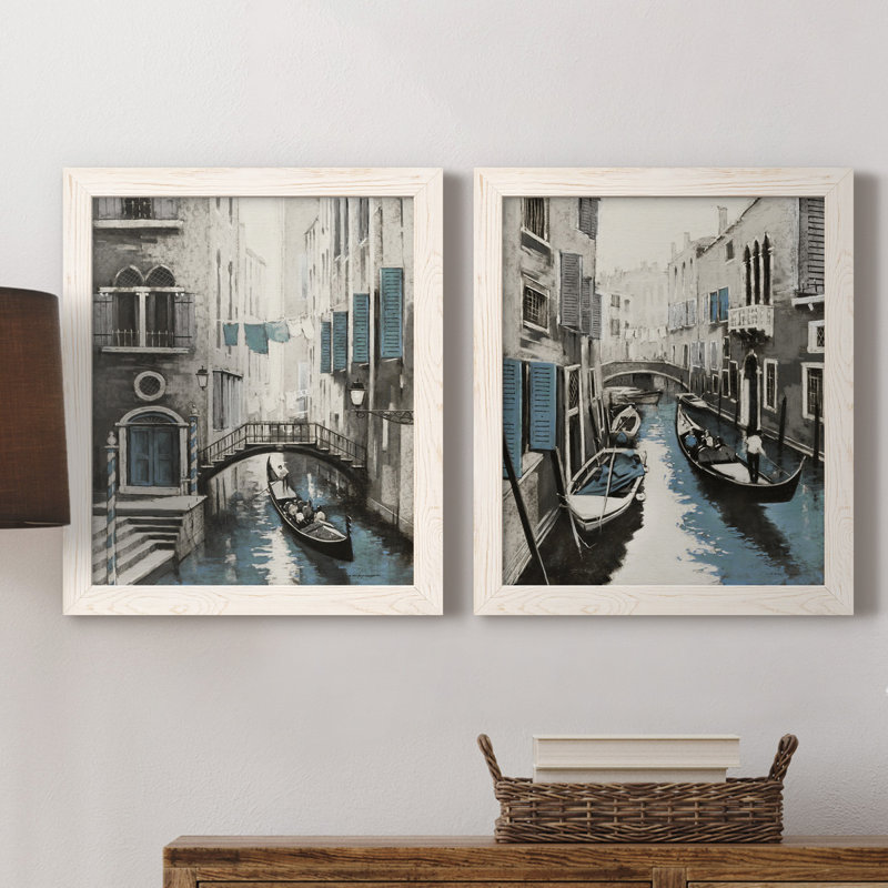 " Venice I " 2 - Pieces, No Mat, 20" H x 17" W x 1" D, White Framed Canvas