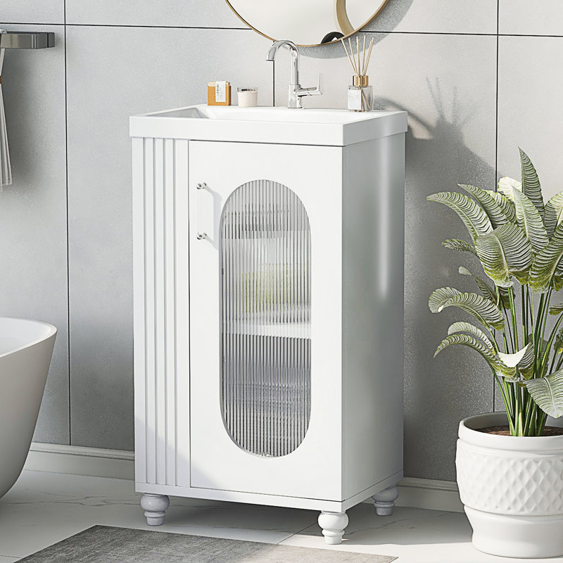 Meuble-lavabo moderne avec lavabo, meuble-lavabo avec tablette à deux niveaux, tablette réglable