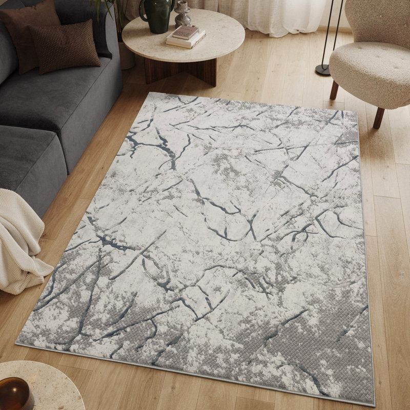 Tapis gris fabriqué à la machine, 5 pi 3 po X 7 po, style moderne contemporain, apparence 3D réaliste, confort, pour solarium et tapis pour animaux de compagnie avec motif abstrait et couleurs, fabriqué à la machine, doux et décontracté