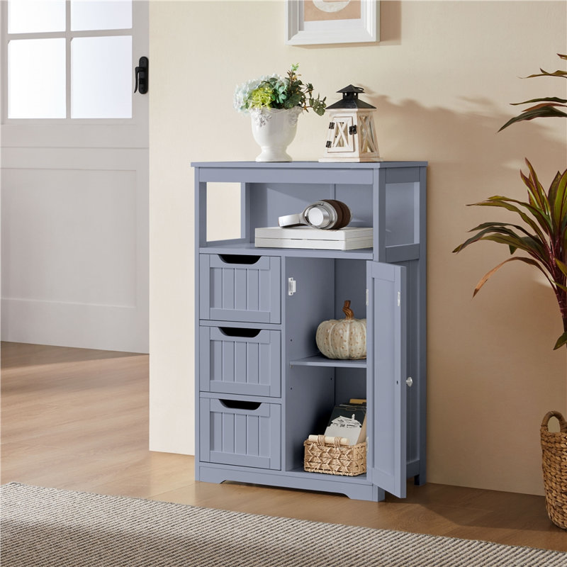 Brigit Free-Standing Bathroom Cabinet with Adjustable Shelf, 3 Drawers and a Niche, Gray, 34.1" H x 22" W x 12" D