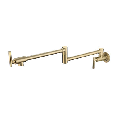Brushed Gold Pot Filler Faucet For Wall Mount - Folding Characteristic, 360 Spin, Brass, Corrosion Finish, Double Handles Precise Water Flow Regulation Mounted In Style, Rotatable, Brass Made,