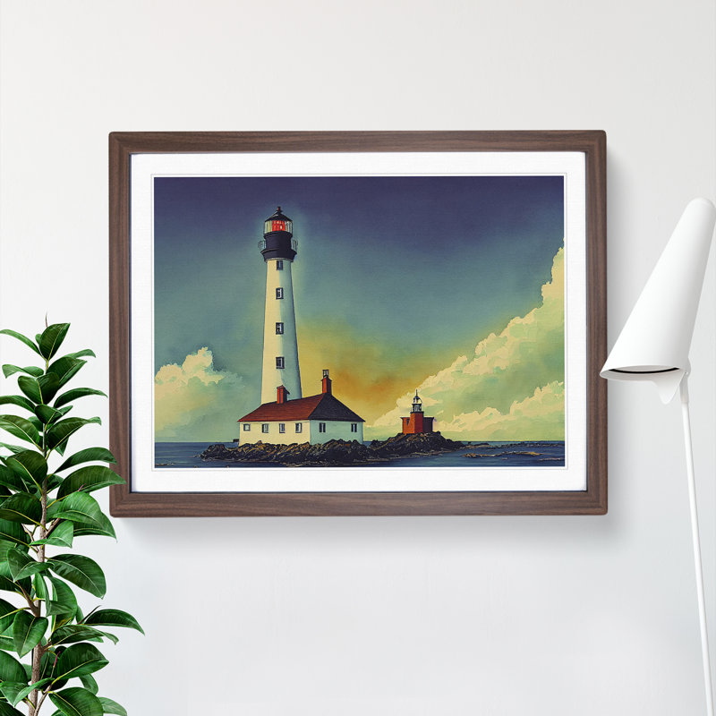 Lighthouse Watercolour Vol.2 1 Piece Single Picture Frame Wall Art, 34cm H x 46cm W, Brown