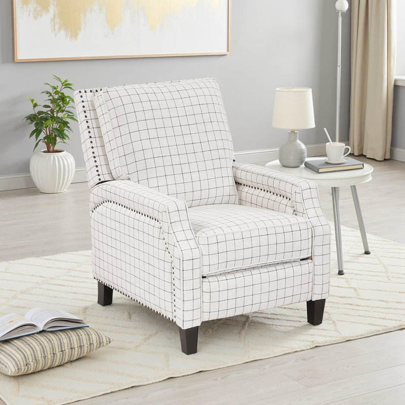 Zinca 30" Traditional Textured Fabric Push Back Reclining Chair with Sophisticated Nailhead Trim & Exposed Wood Feet