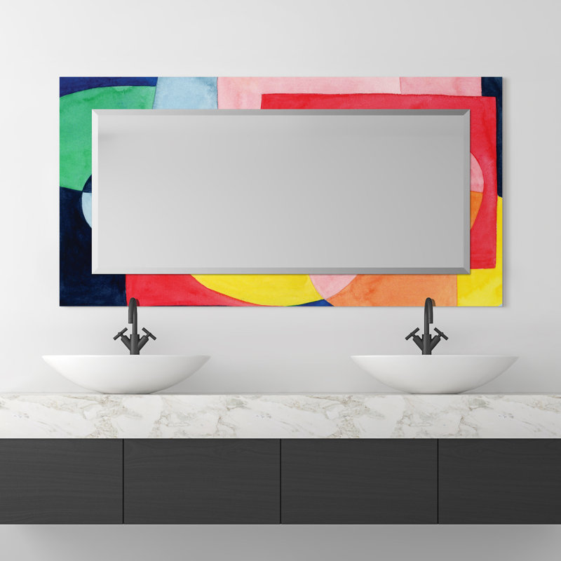 Anabia Colorful Modern & Contemporary Rectangular Beveled Art Wall Mirror, 54" x 28"