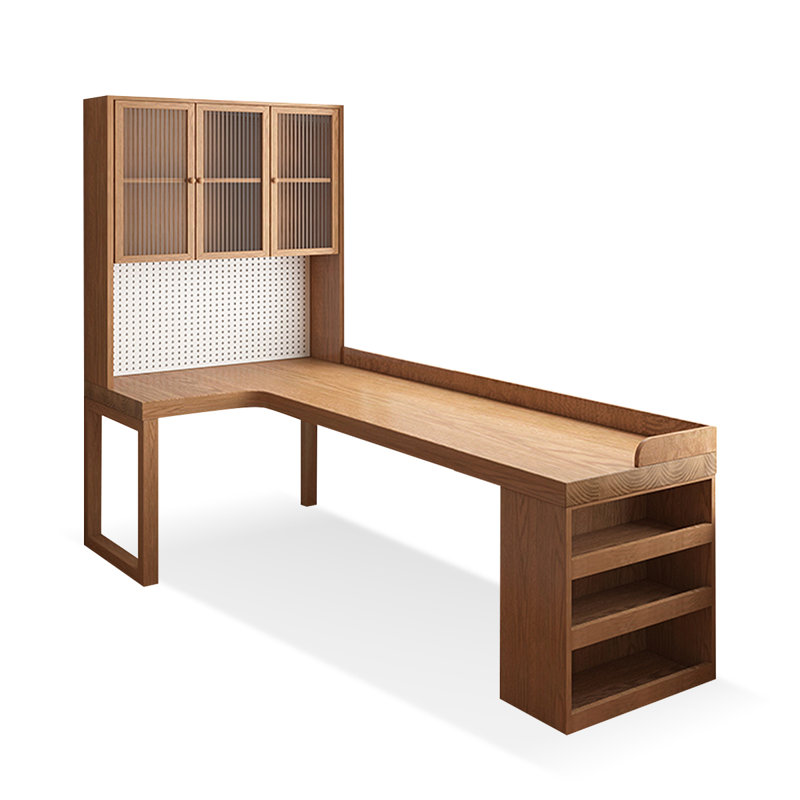 Brown Rectangular Solid Wood+Glass desk, 29.53" H x 70.87" W x 47.24" D