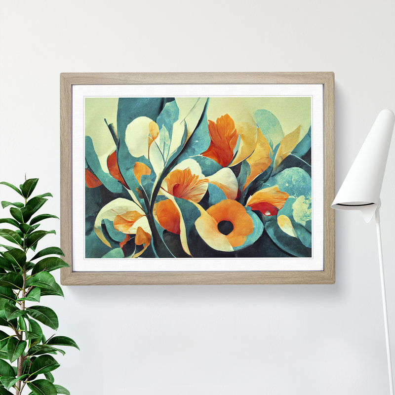 Abstract Floral Art Vol.7 - Single Picture Frame Painting, 46cm H x 64cm W x 2cm D, Oak