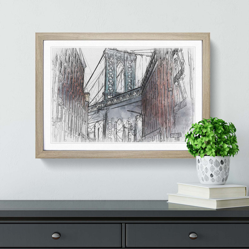 George Washington Bridge in Abstract - Framed Print, 36cm H x 48cm W x 2cm D, Oak Framed