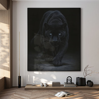 Extra Large Wall Art Fabric Print - Black Panther with Blue Eyes in Dark Background Artwork Decor for Living Room or Bedroom - "Frame Assembly Required (Unfinished Frame)"