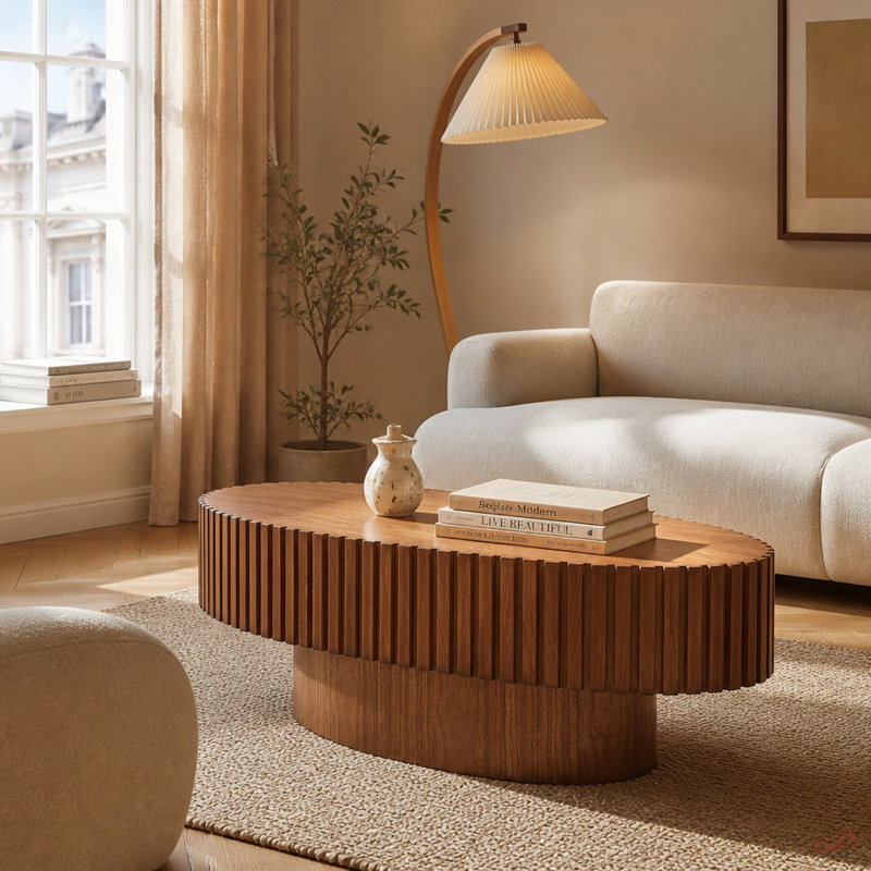 Table basse ovale moderne pour le salon, petite table basse ovale avec piédestal robuste de 43,7 pouces Modern Handcraft