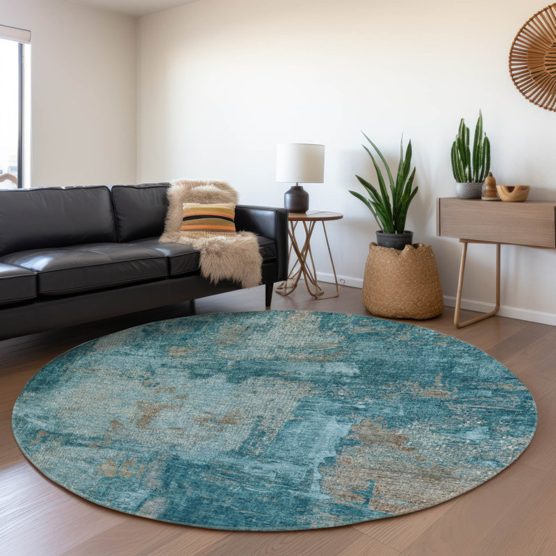 Premium Machine Washable Natoma AMF989 Abstract Rug, Rond 8 pi