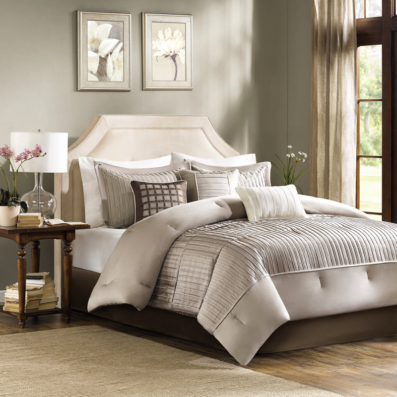 Taupe 7 Piece Charmeuse Decorative - King Comforter With Pillows