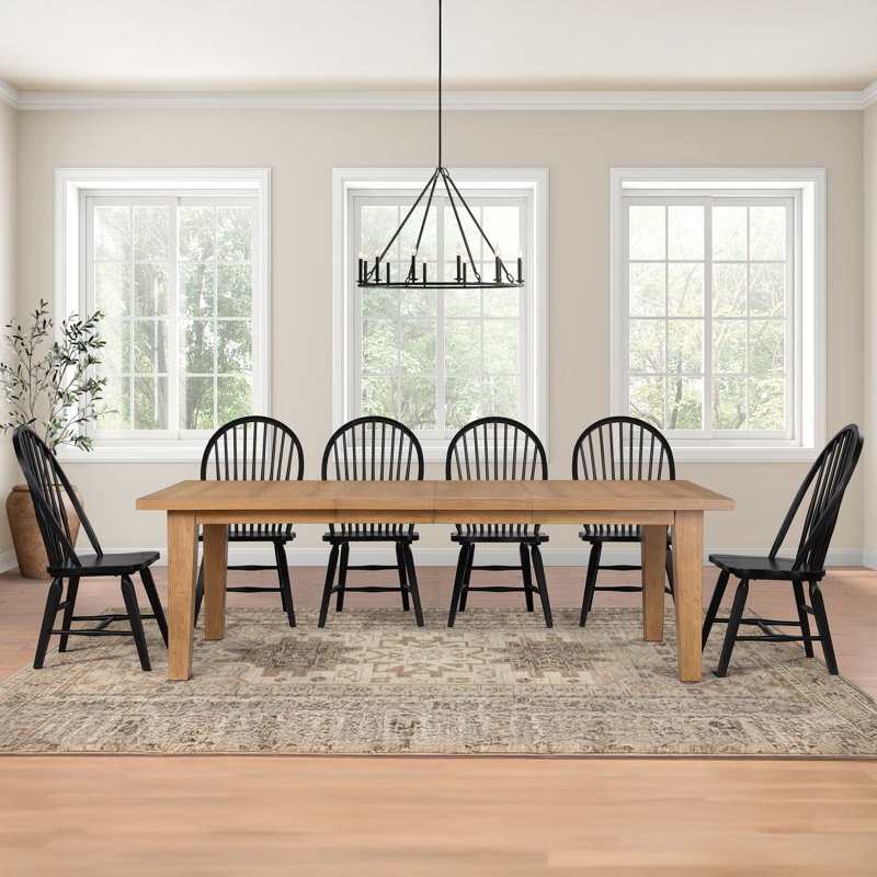 Sommerset Extendable Oak Wood Dining Table Set, 7 Pieces: Table, 6 Chairs