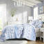 Housse de couette rétro à motif floral et rayé en microfibre simple, attaches intérieures, bleu lavable à la machine pour la fermeture à boutons, textile-126060679