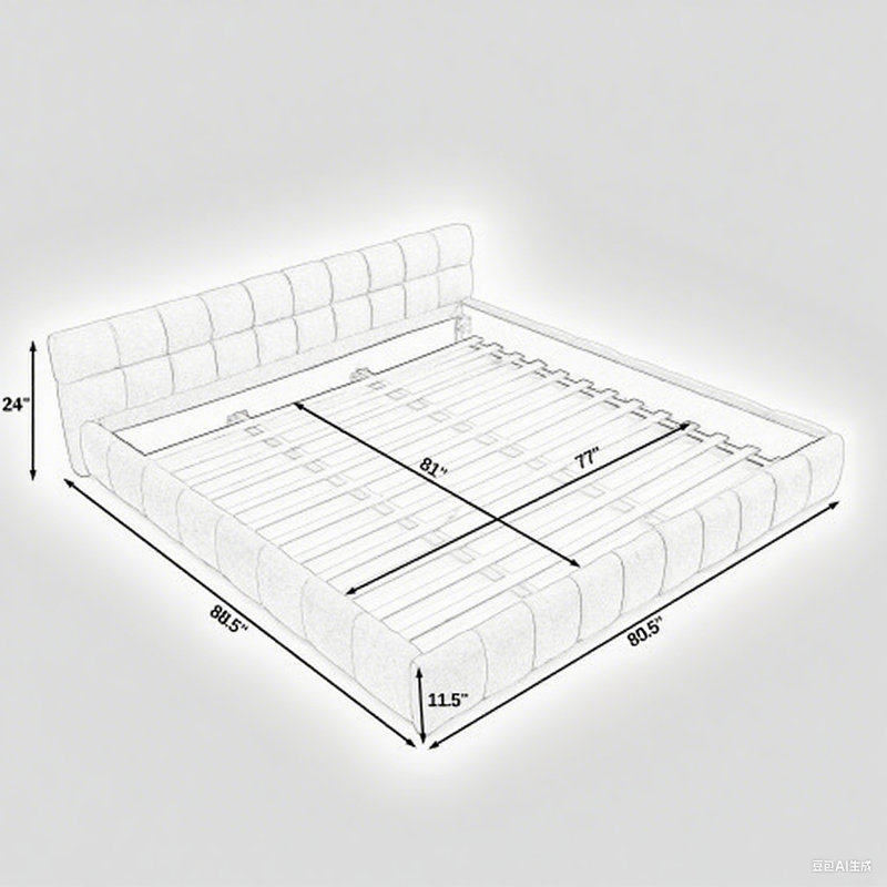 Structure de lit en chenille pour très grand lit avec tête de lit moelleuse et confort sans ressorts, Beige