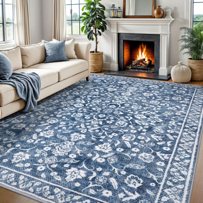 Floral Print Faux Wool Entryway Rug