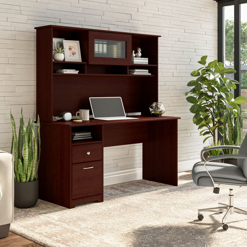 Ozro Computer Desk, Harvest Cherry, 66.3" H x 59.45" W x 23.19" D