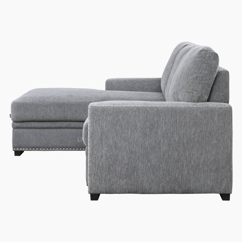 Upholstered L-Shaped Sectional, Left Hand Facing, Charcoal Chenille